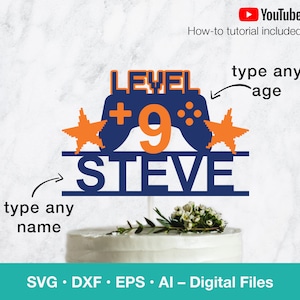 Gamer geschichtet svg Cake Topper; Personalisieren Sie Name und Alter des Geburtstags oder des Mädchens für die Party; SVG-Dateien für Cricut, Silhouette