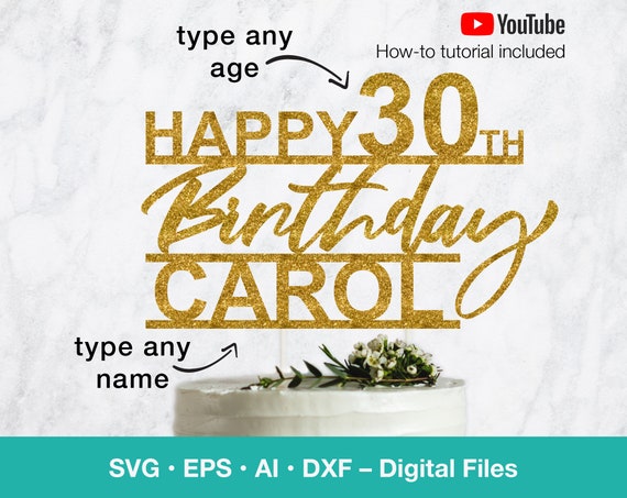 Happy Birthday SVG; Cake Topper custom template; Personalize Name and Age for decoration; svg files for Cricut or Silhouette