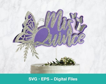 Mis Quince birthday 3D layered cut file; Butterfly Sweet 15 SVG Cake Topper; Quinceanera girl svg files for Cricut
