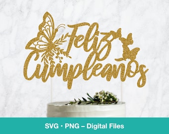 Feliz Cumpleanos cut file; Butterfly Spanish Happy Birthday SVG Cake Topper; Espanol svg files for Cricut