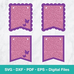 Bannière papillon SVG; Drapeau de pennant d’anniversaire festonné; Partie Bunting SVG Template Cut File, Silhouette/ Cricut Cut Files