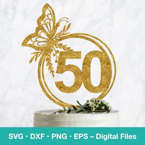 50. urodziny svg; Topper na tort motyla SVG; Geometryczny szablon svg Cricut; wycinany laserowo cyfrowy do pobrania; B100