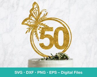 50th birthday svg; Butterfly SVG Cake Topper; Geometric svg Cricut template; laser cut digital download; B100