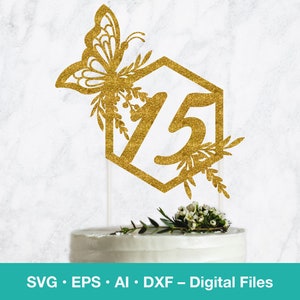 Mis Quince birthday cut file; Butterfly Sweet 15 SVG Cake Topper; Quinceanera girl Cricut template; B100