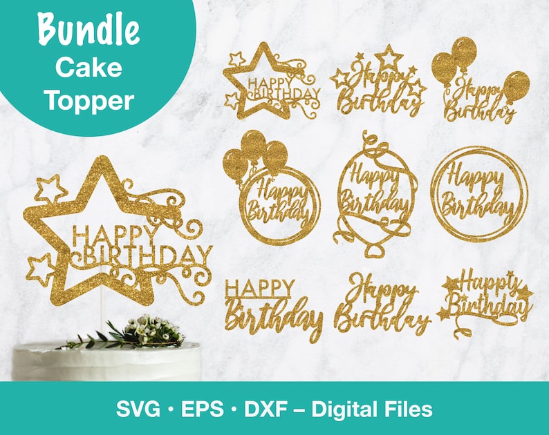 Download Cake Topper Bundle Happy Birthday SVG digital template for | Etsy