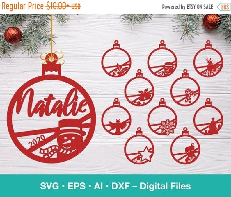 Christmas ornament gift tag SVG Laser Cut bauble template Etsy