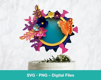 Enchanted Layered Cake Topper SVG; 3D Flowers, butterfly svg pattern digital kit template; Personalize; svg files for Cricut or Silhouette
