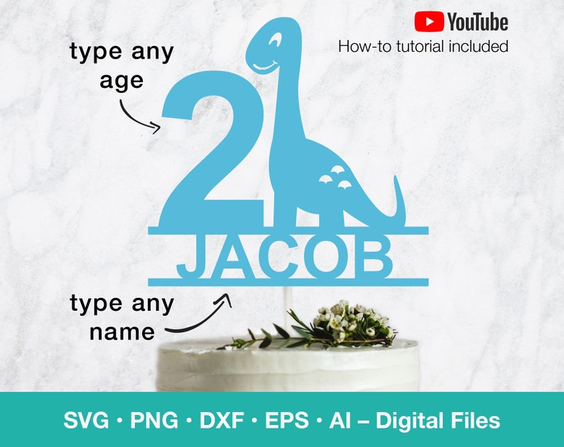 Download Dinosaur SVG Cake Topper Cricut cut file Personalize Name ...