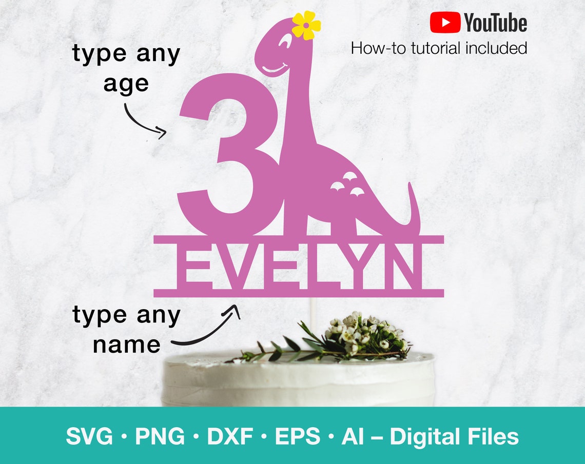 Download Dinosaur SVG Cake Topper Cricut cut file Personalize Name ...