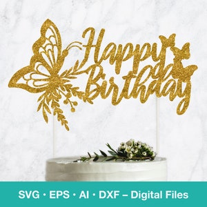 Papillon SVG Gâteau Topper; Modèle de joyeux anniversaire pour elle; fichiers svg pour Cricut; B100