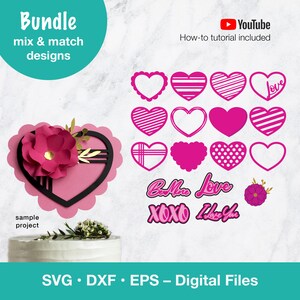 Valentines Day basket tag svg; Heart Pattern, Cake Topper Bundle, Layered love svg files for Cricut, Silhouette, Glowforge, laser cut