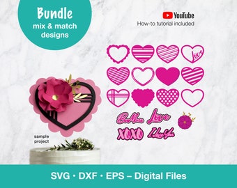 Valentine Cake & Cupcake SVG Bundle; Decorative Layered Designs; Dessert Table Decor