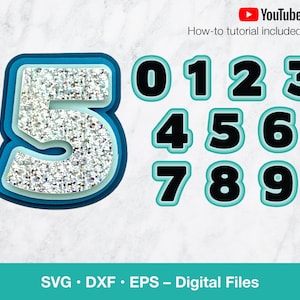 Numéros svg superposés de 0 à 9 ; décoration de fête d'ombre décalée pour un gâteau d'âge 3D personnalisé; fichiers svg pour Cricut, Silhouette