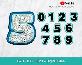 Layered svg numbers 0 to 9; offset shadow party decoration for custom 3D age cake topper; svg files for Cricut, Silhouette