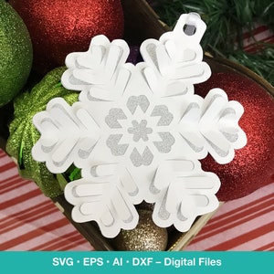 SVG 3D Sneeuwvlok Kerstcadeau Tag; Winter Onederland decor; Ornament voor bruiloft, bruidsfeest, wonderland of babyshower; SVG-bestanden voor Cricut