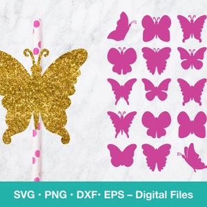 Pacote de silhueta SVG de 15 borboletas; Decoração de festa no jardim, modelo de cartão de mãe; primeira aniversariante; arquivos svg para Cricut, Glowforge, corte a laser