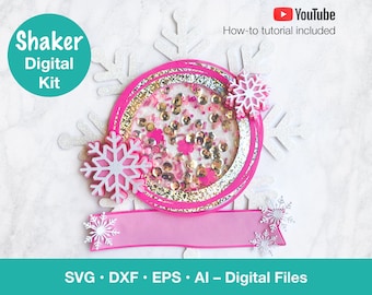 Shaker Layered Cake Topper SVG; Snowflake svg pattern digital kit template; Personalize name cake topper; svg files for Cricut or Silhouette