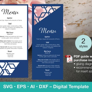 Modèle de menu de mariage, Modèle SVG cricut géométrique, Poche, Découpe laser, Fichier de découpe numérique, Menu DIY, G100