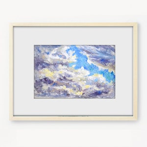 Sky Painting Original Clouds Art Canvas Art Board Small Sky Artwork 4x6&quot; Oil Paint by Sofi Shafto