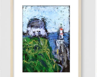 Scottish Cottage Painting: ACEO Original Pastel Lighthouse Art (2.5x3.5")