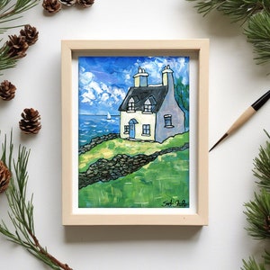 Scotland Painting Farmhouse Original Art Scottish Highland Cottage Original Wall Art Decor 5x7” House Artwork by Sofi Shafto
