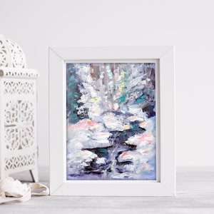 Winter Painting Minnesota Original Artwork Landscape Snow Small Wall Art River Original Art 5x7” by Sofi Shafto