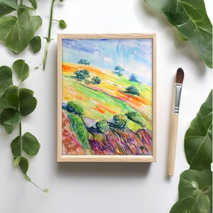 Watercolor Painting California Landscape Poppy Original Yellow Poppies Poppy Rolling Hills Artwork 12x16&quot; Wall Art by Sofi Shafto