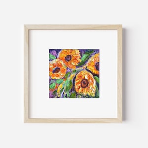 Sunflower Painting Floral Original Artwork Impasto Small Wall Art Flower 3x3&quot;  by Sofi Shafto