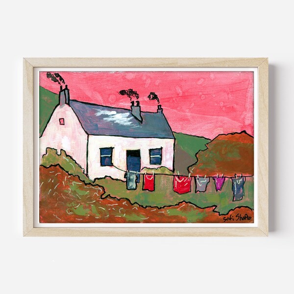 Scotland Painting Farmhouse Original Art Scottish Highland Cottage Original Wall Art Decor 5x7” House Artwork by Sofi Shafto