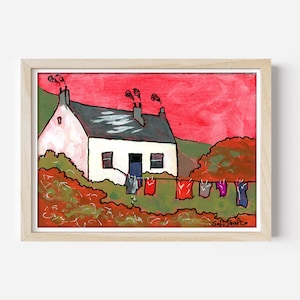Scotland Painting Farmhouse Original Art Scottish Highland Cottage Original Wall Art Decor 5x7” House Artwork by Sofi Shafto