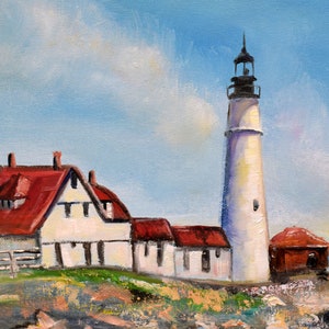 Lighthouse Oil Painting on Canvas Seascape Wall Art, Portland Head light, Maine Original Artwork 16x20 by Sofi Shafto image 4