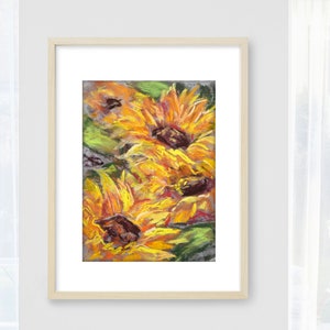 Sunflower Pastel Painting Flower Original Soft Pastels Drawing Floral Artwork 6x8 Wall Art by Sofi Shafto Art