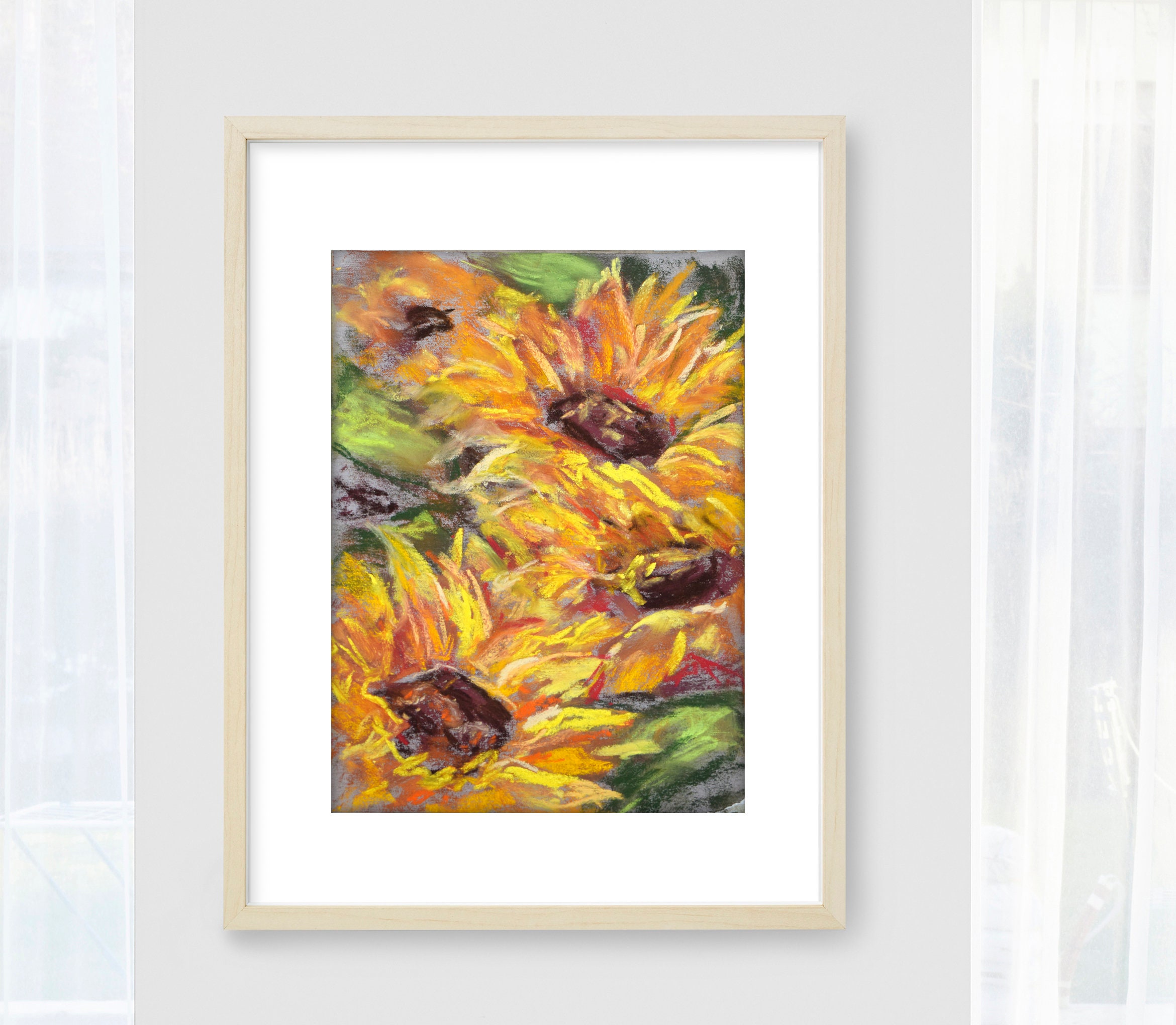 Sunflower Pastel Painting Flower Original Soft Pastels