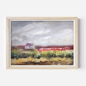 Scotland Oil Painting Farmhouse Original Art Scottish Highland Cottage Original Wall Art Decor 5x7” House Artwork by Sofi Shafto