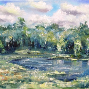 Marsh Painting Original Minnesota: Summer Landscape  Oil on Canvas Wall Art