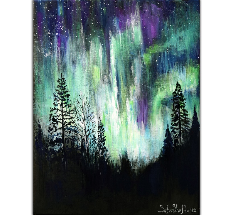 Northern Lights Art Print Minnesota Landscape Painting Art Etsy