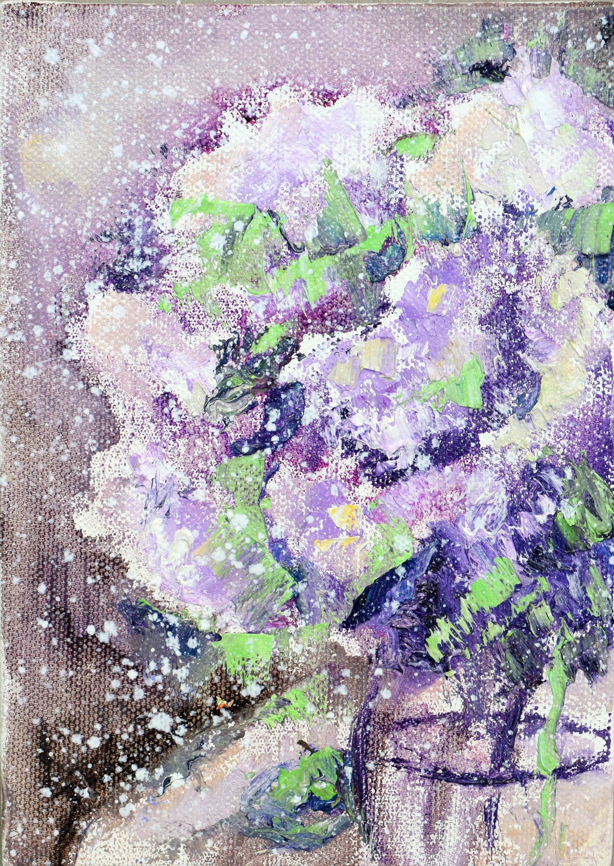 ライラックの絵画：オリジナルの花の油絵、5x7インチのキャンバス