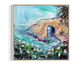 Obraz olejny z La Jolla: Oryginalna sztuka wybrzeża Kalifornii, dzieło sztuki w stylu impasto, format 8x8