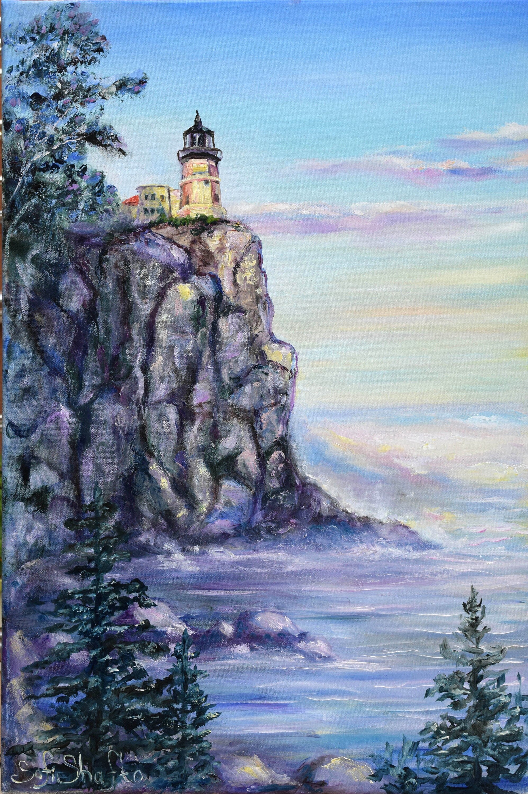 Split Rock Lighthouse Painting Canvas Original Art Etsy UK