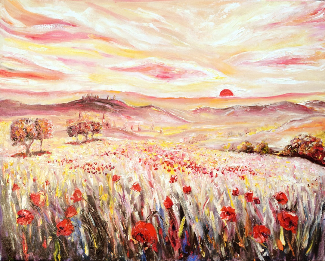 Poppy Painting Tuscany Field Canvas Art Original Large Impasto Wall Art ...