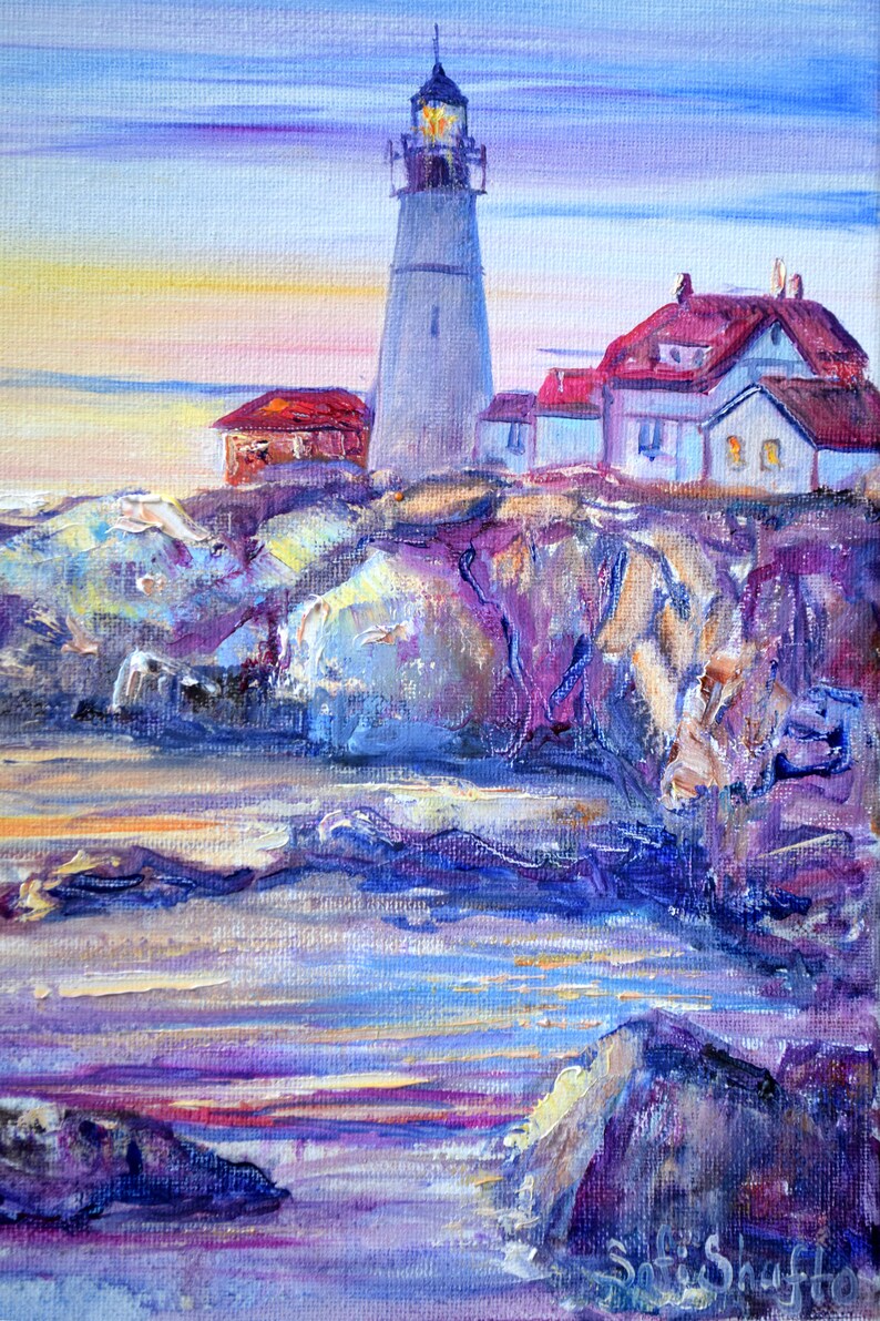 Lighthouse Oil Painting on Canvas Seascape Wall Art Portland Etsy