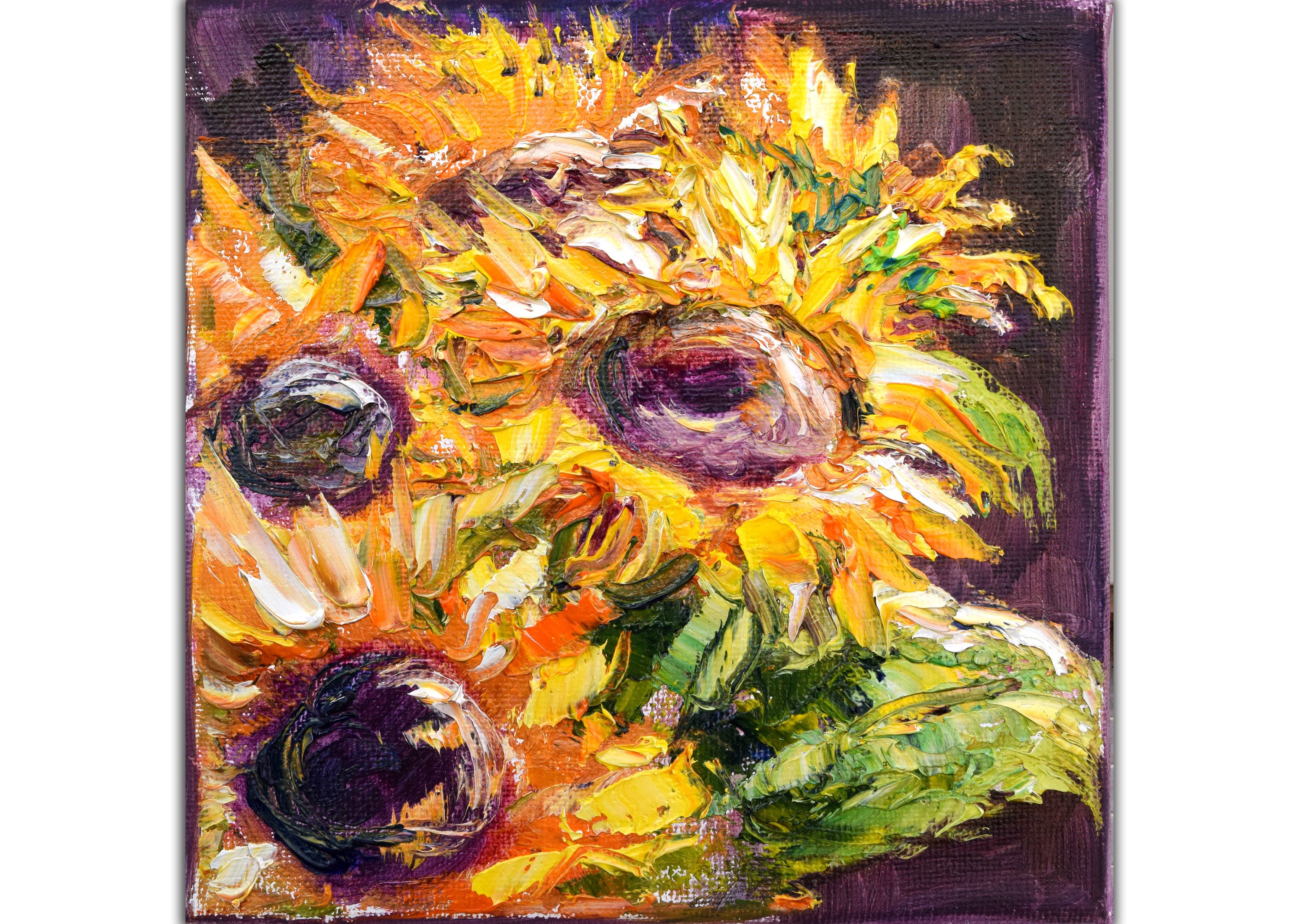 Oil Painting Art & Collectibles Sunflower Painting Impasto Original ...