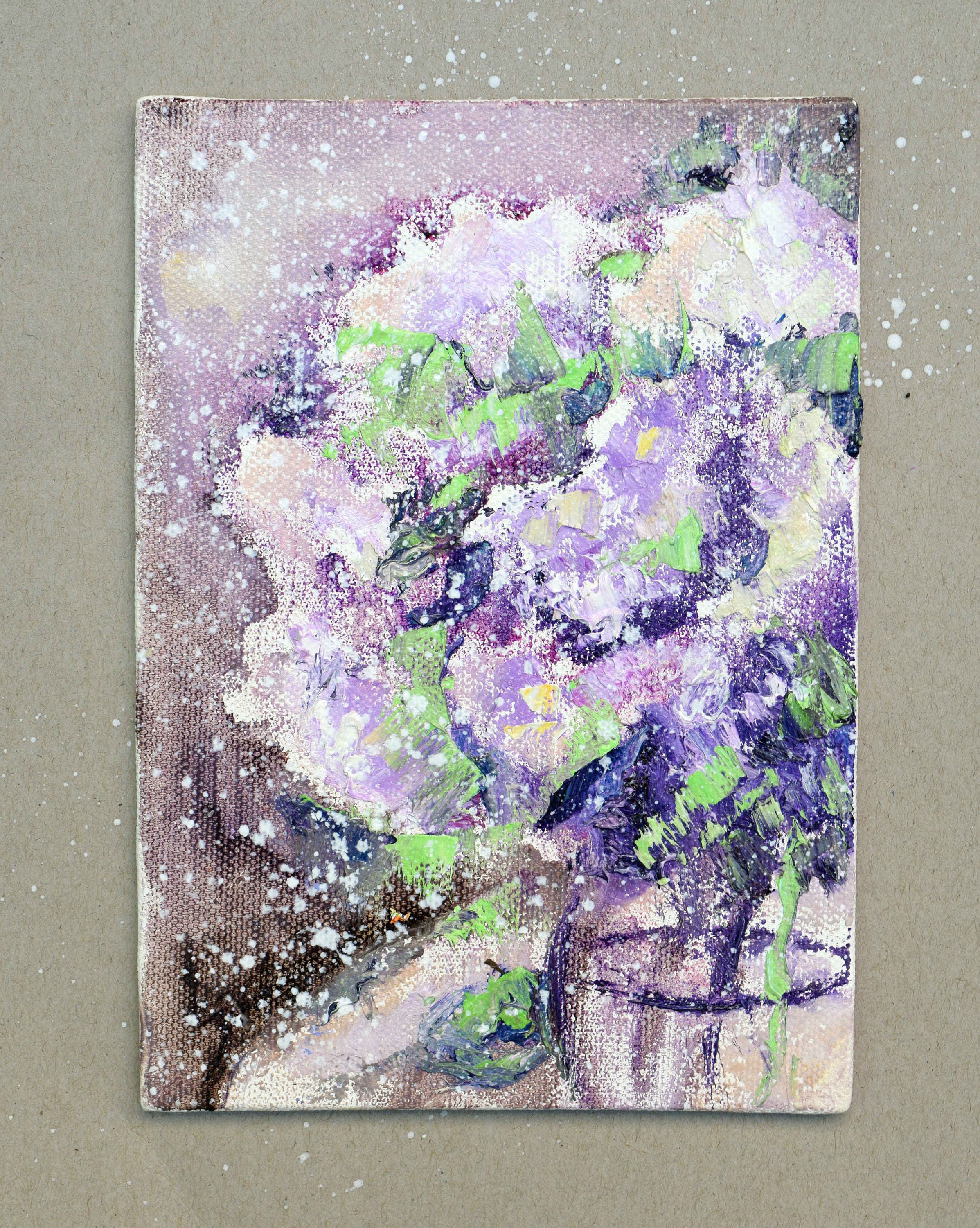 ライラックの絵画：オリジナルの花の油絵、5x7インチのキャンバス
