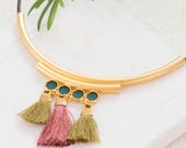 Colorful Tassel Necklace, Statement Necklaces, Long Gold Necklace, Bridesmaid Jewelry, Bohemian Gold Jewelry, Tassel Necklace, Gift For Her