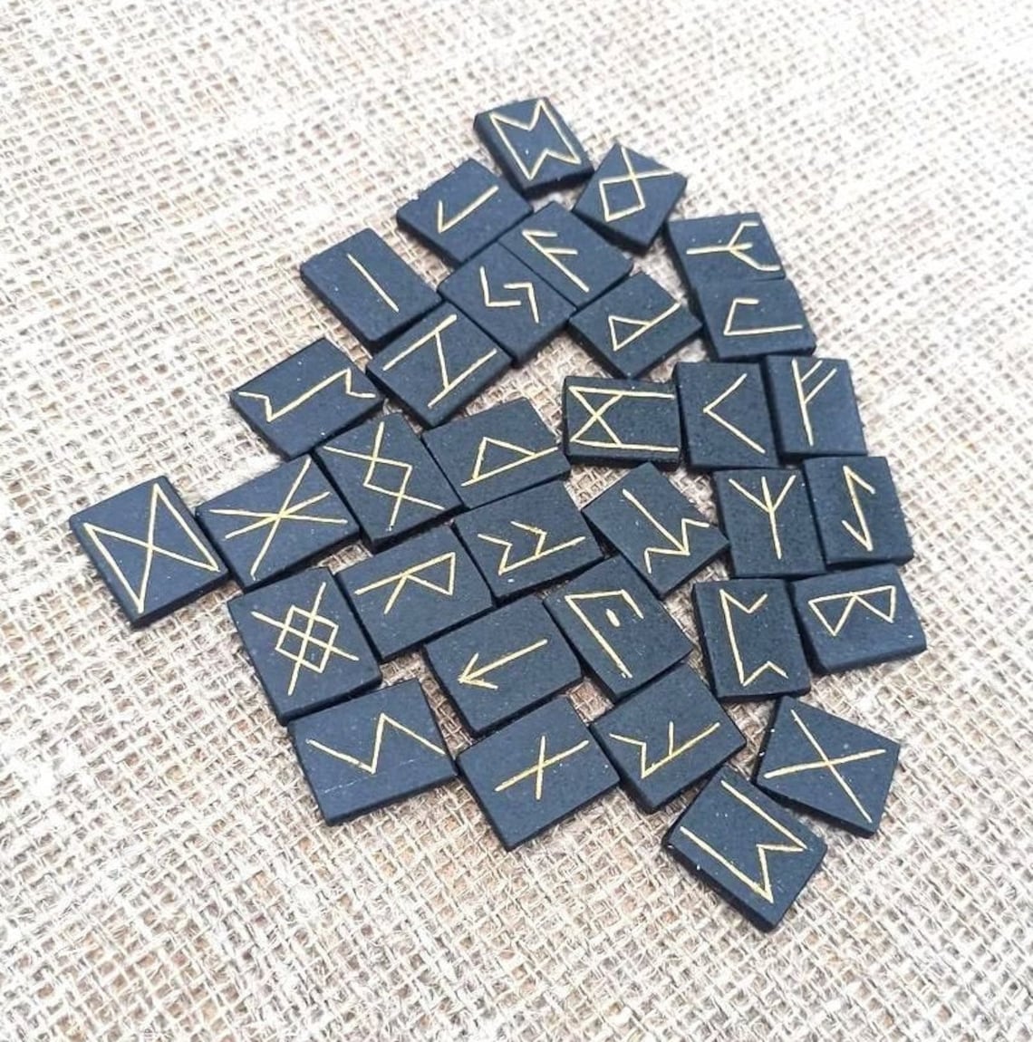 Rune set 33 runes Hand carved black basalt stone rune set Etsy