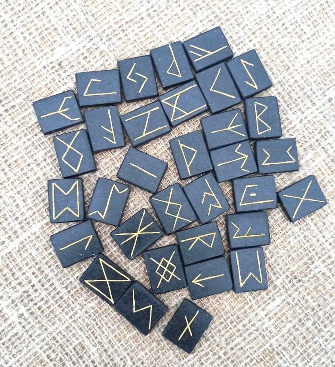 Rune set 33 runes Hand carved black basalt stone rune set Etsy