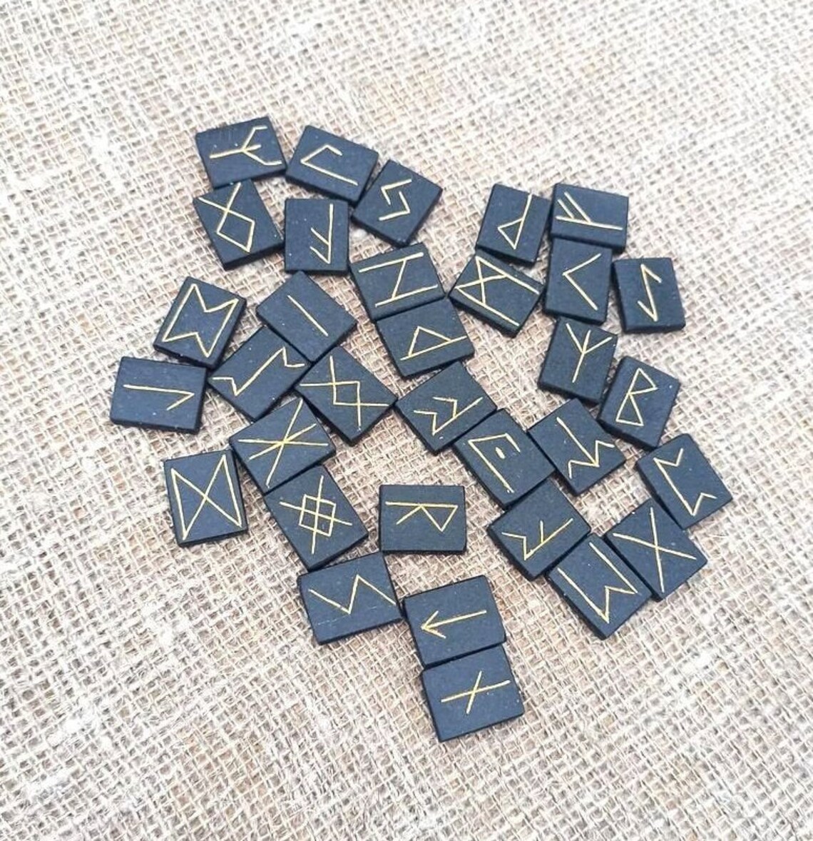 Rune set 33 runes Hand carved black basalt stone rune set Etsy