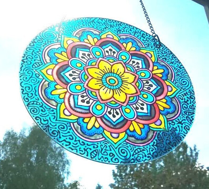 Suncatcher Stained Glass Mandala art Glass art Window | Etsy