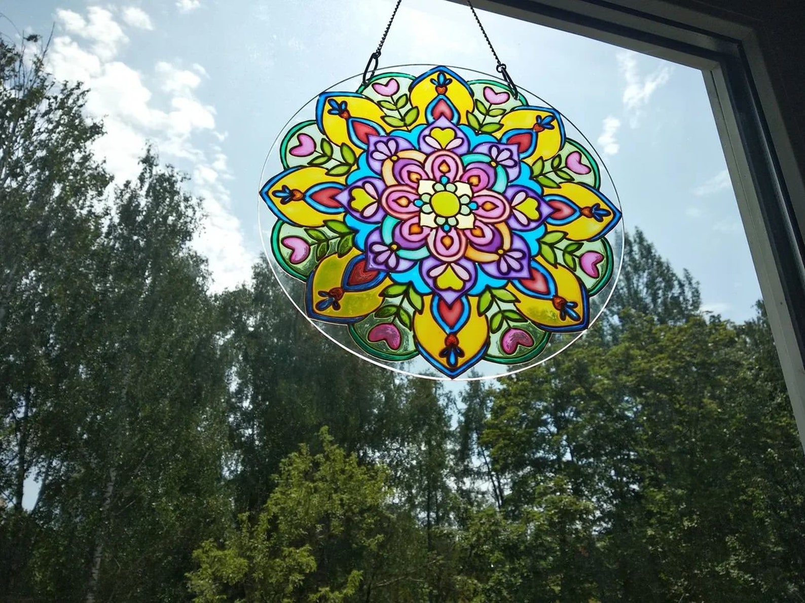 Suncatcher Glas in lood Mandala kunst Glas kunst Raam Etsy