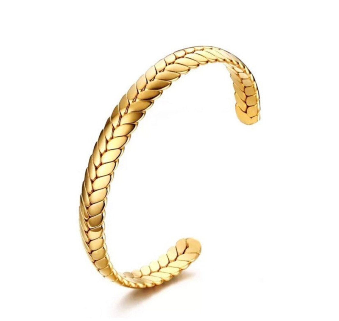 18k gold plated braided herringbone cuff bracelet | Etsy